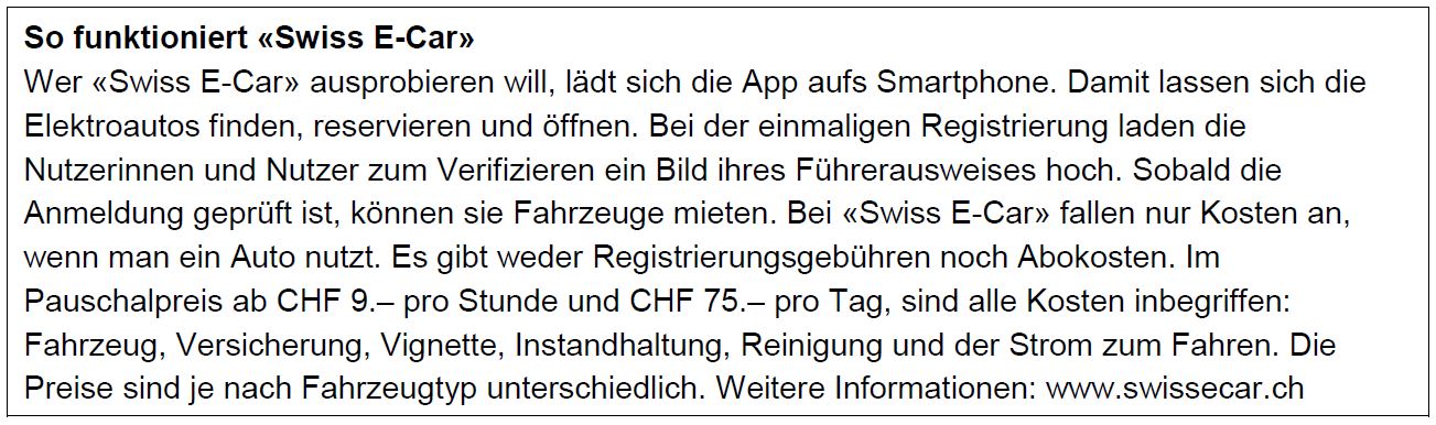 Infokasten Swiss E-Car