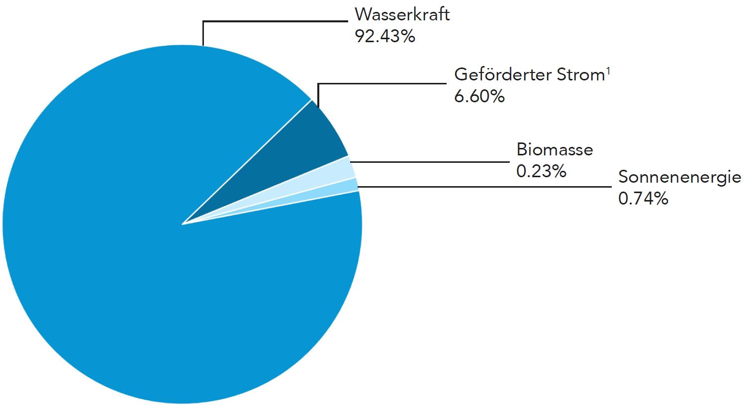 Strommix 2024, geförderter Strom: 6.60%, Erneuerbare Energie: 100.00%